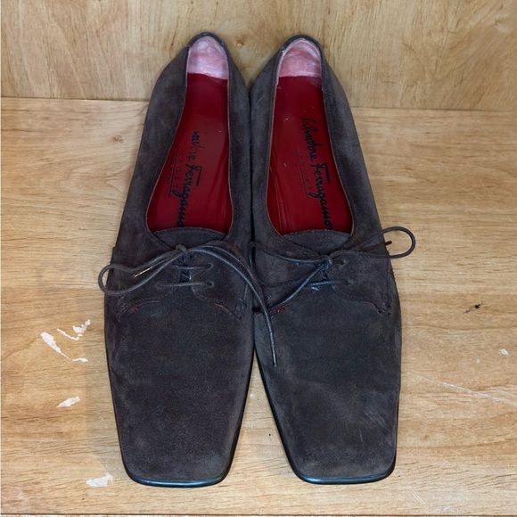 Salvatore Ferragamo Sport Women’s 8.5 Brown Suede Tied Square Toe Loafers Flats - Picture 6 of 9